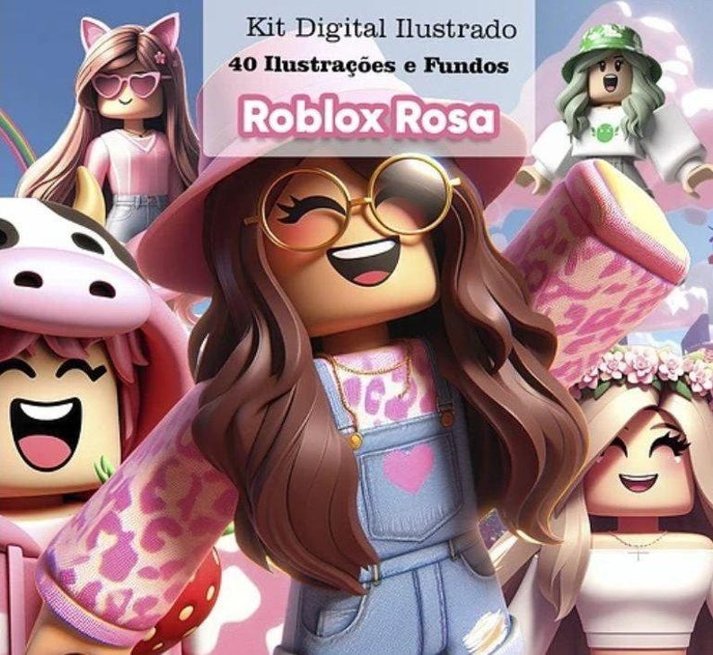 Kit Digital Roblox Rosa – 25 PNG Alta Resolução – Festa Menina, Clipart ...