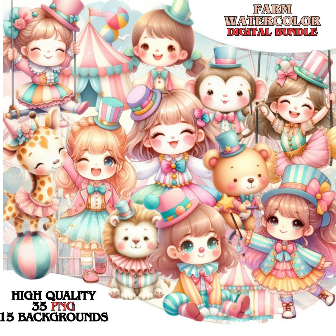 Watercolor Circus Clipart Bundle, Cute Carnival PNG, Digital Download ...