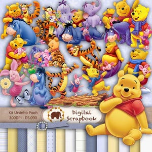 Winnie the Pooh Digital Kit for Party and Scrapbooking | PNG Cliparts + Digital Papers