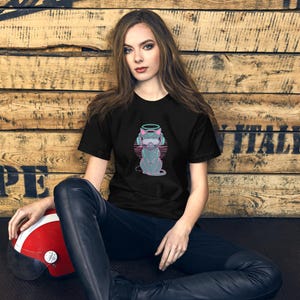 Neon Gamer Cat T-Shirt – Pixel | Bella+Canvas 3001 Unisex | Black / Purple | Retro Arcade Vaporwave