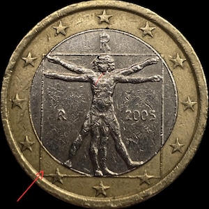 Rare stamp error, Italian 1 Euro Coin 2005