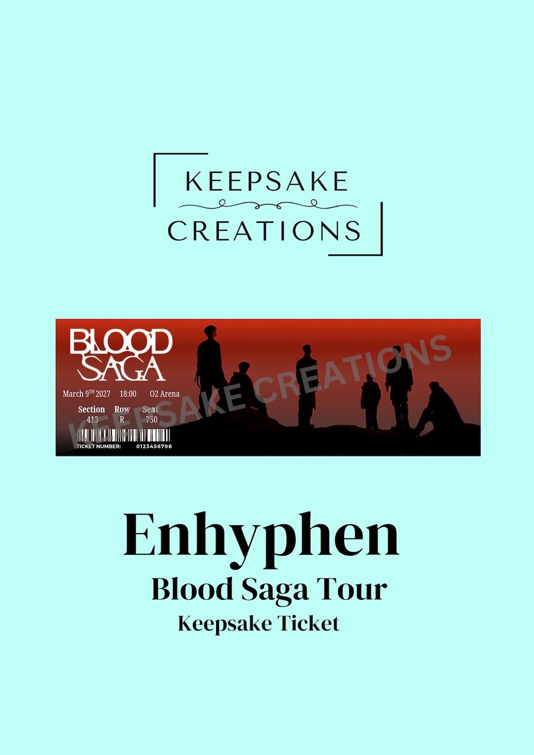 Custom Laminated Enhypen Blood Saga Tour Ticket, Laminated