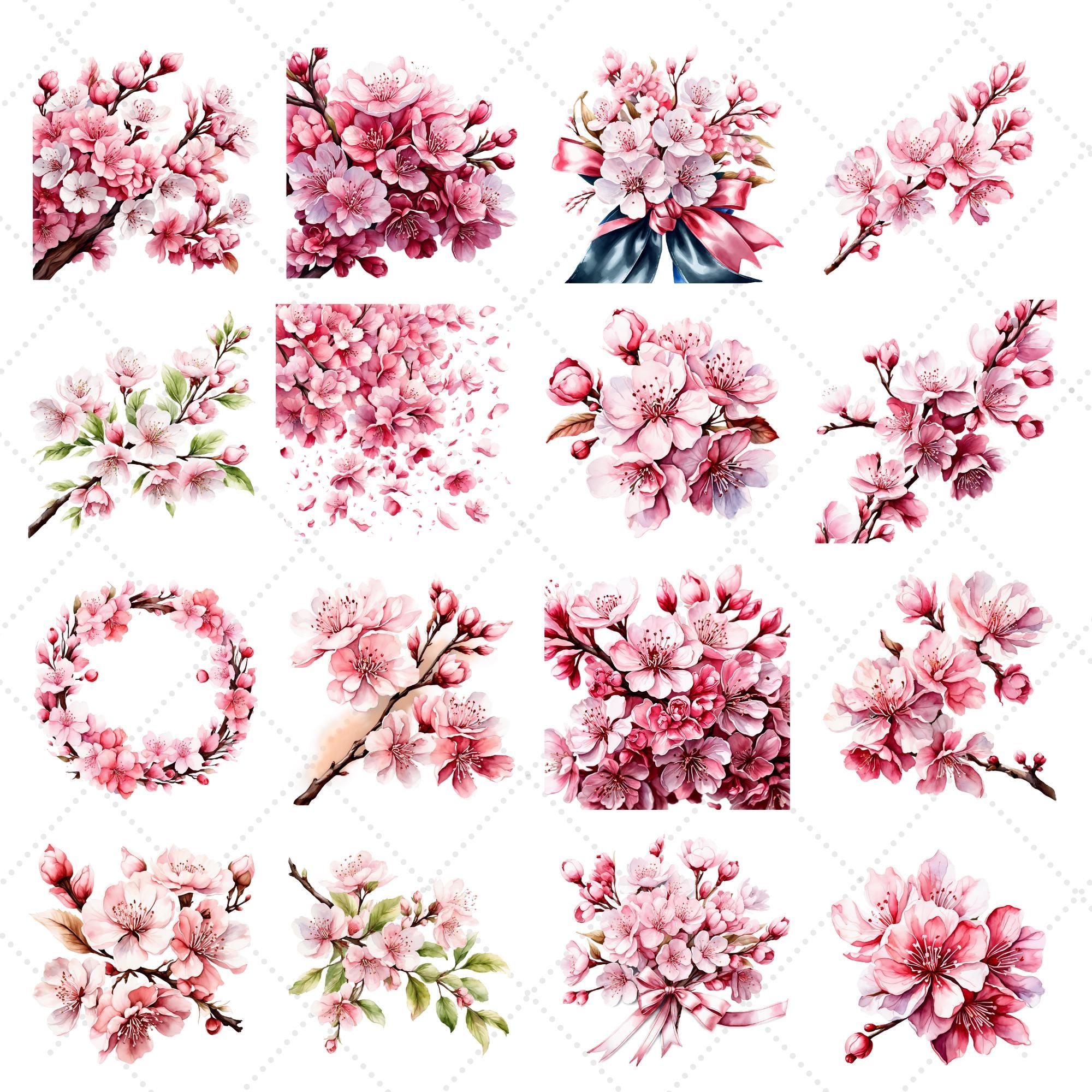 Cherry Blossom Clipart PNG Bundle, 30 Floral Graphics for Wedding ...