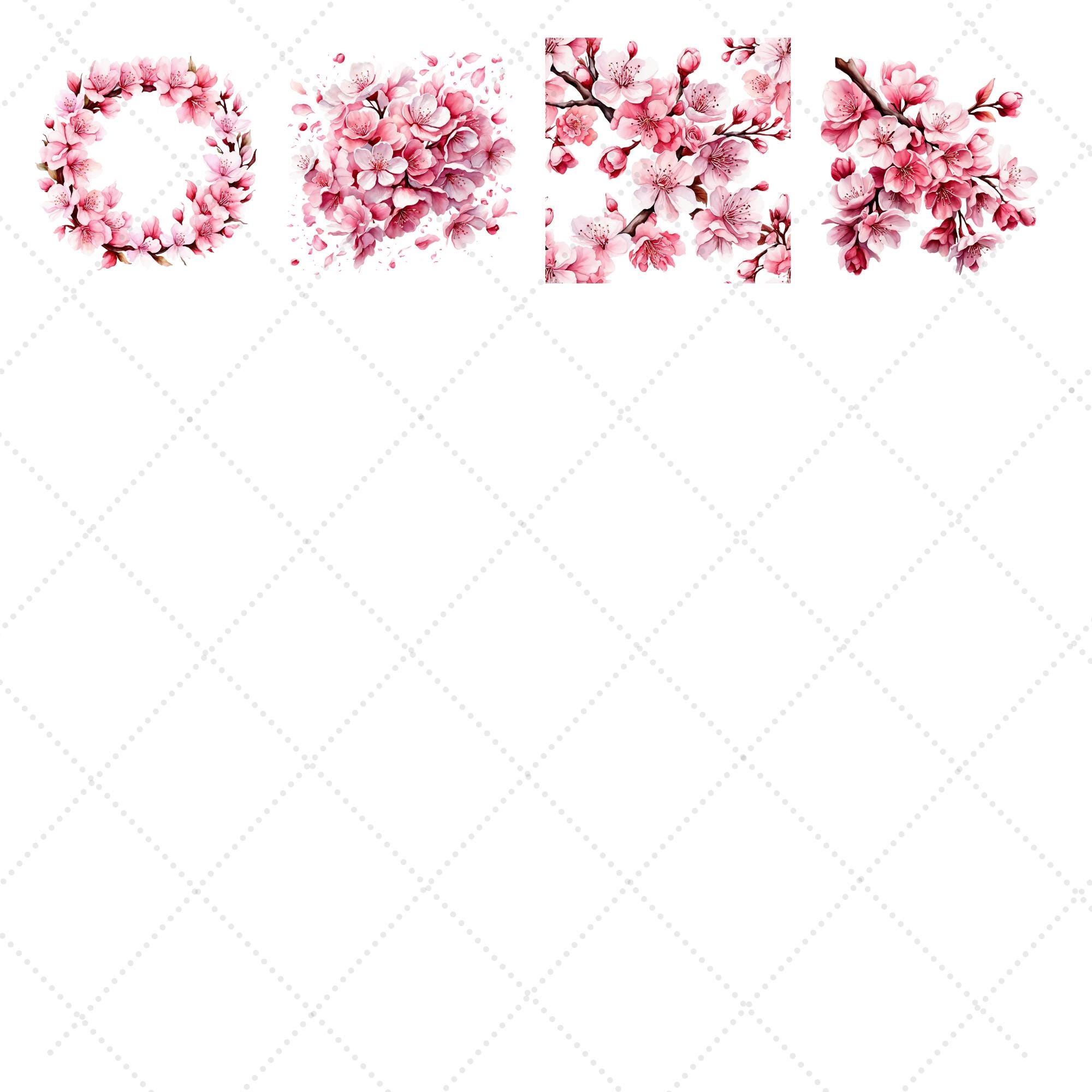 Cherry Blossom Clipart PNG Bundle, 30 Floral Graphics for Wedding ...
