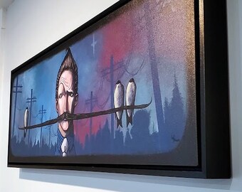 Mustaschman - 14X38" Öppen upplaga, handsignerad canvastryck med svart flytande ram - av Leif Erik Johansen