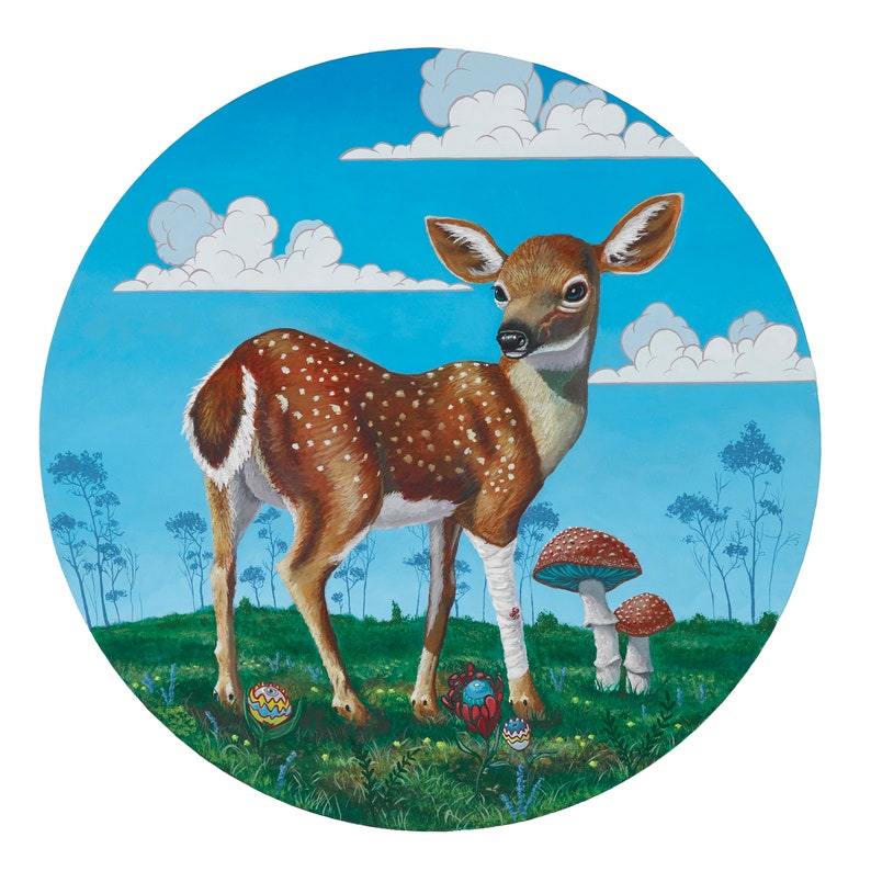 Sårad hjort - 20x20 popsurrealism konsttryck begränsad upplaga - av Leif Erik Johansen bild 1