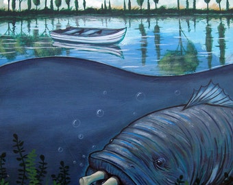 Dålig fiskedag - 8x10" jultryck i kartong - Av Leif Erik Johansen