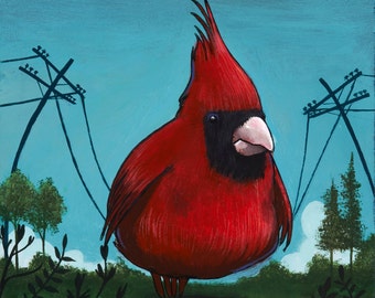 Fågel på tråd - 8x10" kartongtryck - Av Leif Erik Johansen