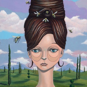 QUEEN BEE - Impresión surrealista pop en cartulina de alta calidad firmada a mano de 11 x 14 pulgadas - Por Leif Erik Johansen