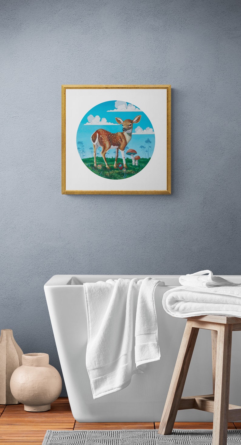 Sårad hjort - 20x20 popsurrealism konsttryck begränsad upplaga - av Leif Erik Johansen bild 2