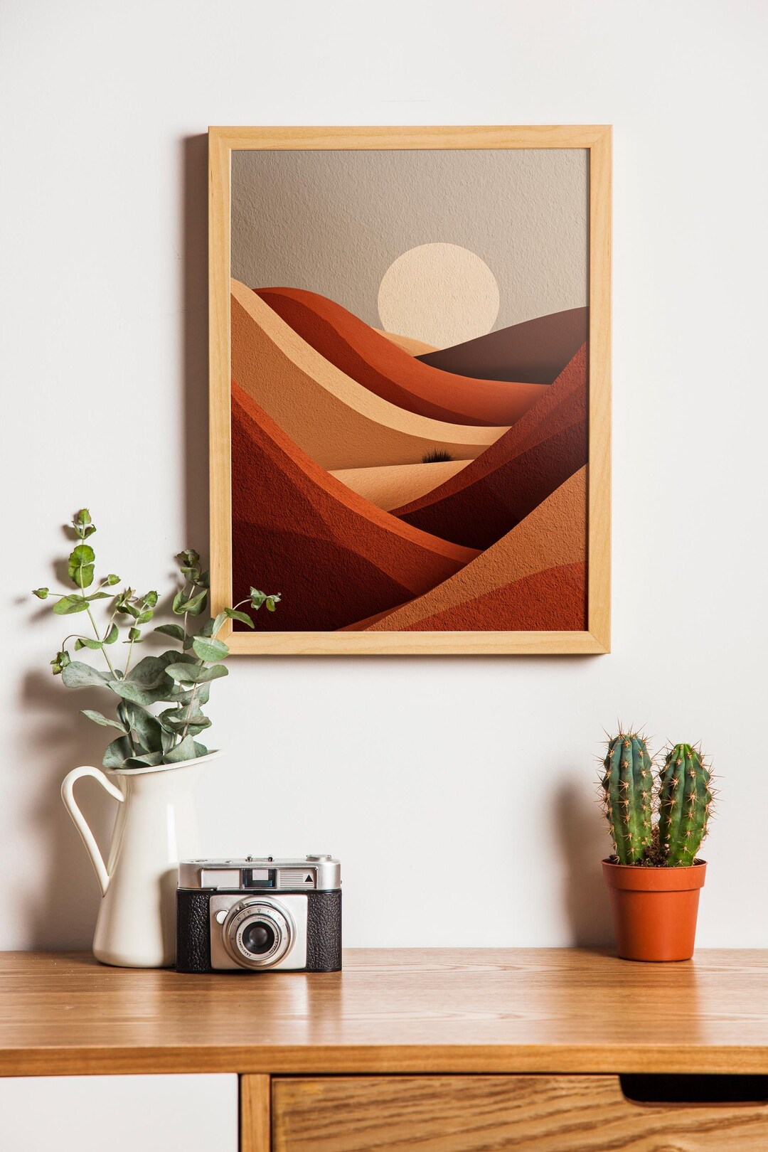 Minimalist Abstract Landscape Wall Art – Terracotta & Beige Sun and ...