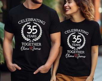 Custom Name 35th Anniversary Couple Shirts, Wedding Celebration Tshirt, Matching 35 Years Together