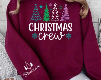 Personalized Christmas Crew Sweatshirt, Matching Family Xmas Shirts, Custom Name Sleeves, Cozy Gift
