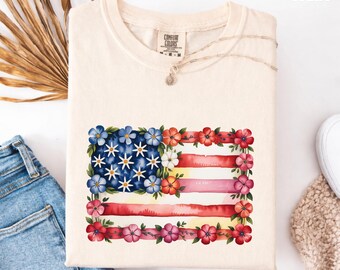 America 250th Anniversary Shirt, Floral American Flag Tee, USA Birthday Shirts, Patriotic 1776 Tees
