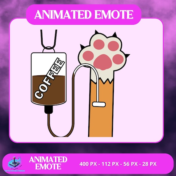 Animated Coffee IV Drip Emote Caffeine Energy Bag, Funny Gamer Streamer Coffee Break