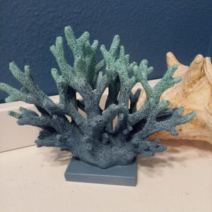 Blue Coral Reef Decor – 5.8&quot; Resin Coral Statue for Coastal, Beach, Nautical Home Decor – Ocean-Themed Shelf, Table, or Cabinet Accent