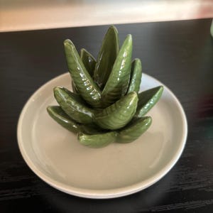 アロエサボテンセラミックリングホルダー - リング、イヤリング、鍵用のグリーン多肉植物ジュエリーディッシュ - 女性へのかわいい小物トレイ＆ギフト