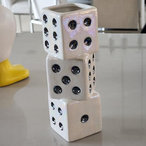 Handmade Ceramic Dice Vase – Iridescent Checkered Flower Vase