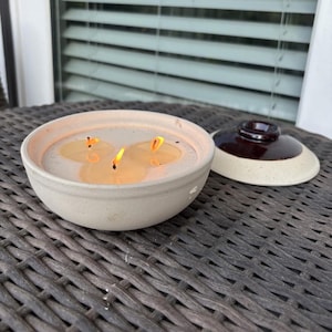 Citronella Soy Wax Candle in Handmade Coarse Pottery – Natural Essential Oil Outdoor & Indoor Bug Repellent Candle, Eco-Friendly Decor