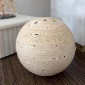 Handmade Travertine Stone Incense Burner Set – Brass Insert & Lid, Elegant Home Aromatherapy Decor