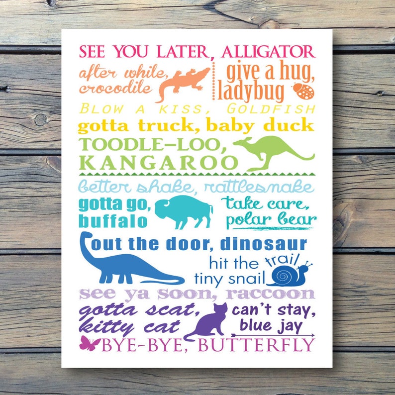 Rainbow Kids Nursery Decor Animal Typography Print Goodbye Etsy