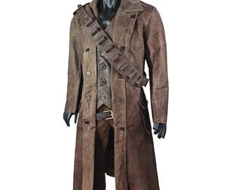 Vault Dweller Sci fi Tv Series The Ghoul Walton Goggin's Inspired Post Apocalyptic Cosplay Outfit Canvas Duster Jacket, Wasteland Costume