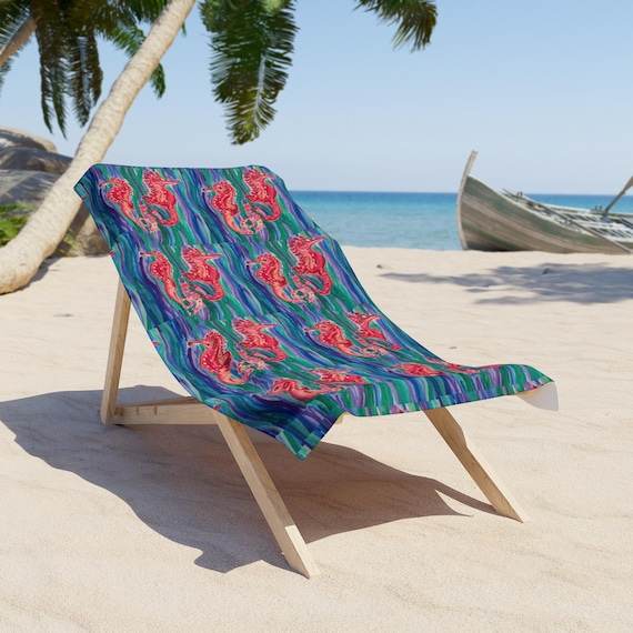 Colorful Seahorse Beach Towel, Ocean Lover Gift, Beach Towel, Summer Beach Towel, Beach Themed Towel, Sea Animal Towel