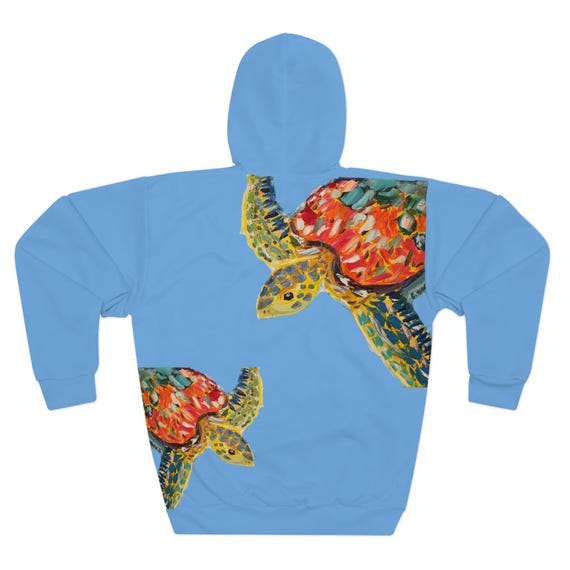l Sea Turtle Pullover Hoodie, Beachwear, Gift for Ocean Lovers, Wearable Art, Nature-Themed Apparel