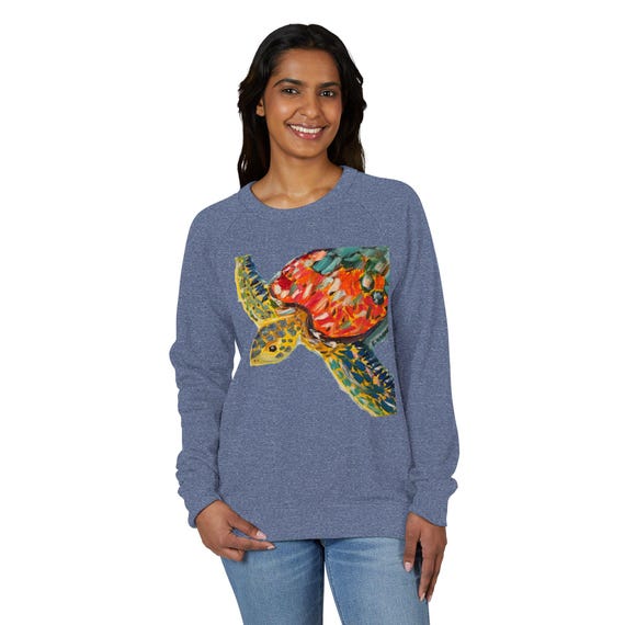 Colorful Turtle Crewneck Sweatshirt: Eco-Friendly Casual Wear