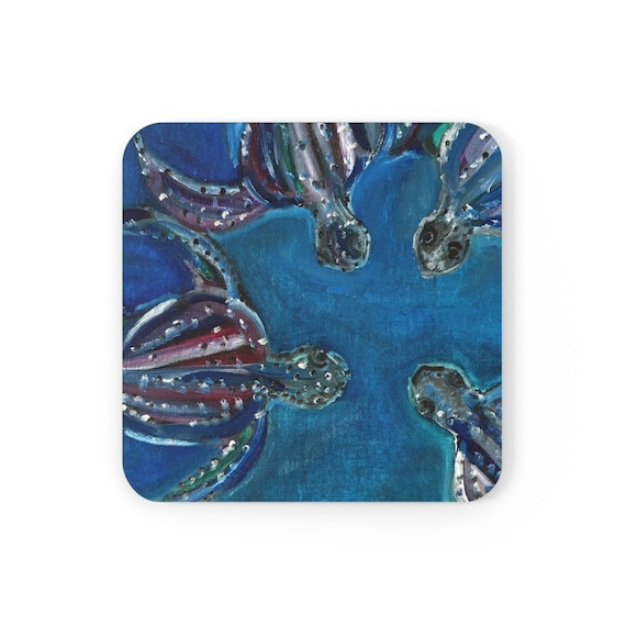 Turtle Cork Coasters: Ocean Decor, Beach House Drinkware