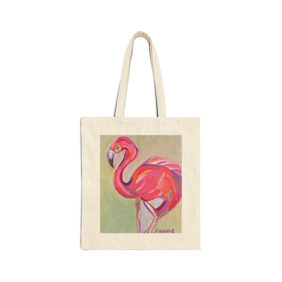 Colorful Flamingo Cotton Canvas Tote Bag | Beach Bag, Eco-Friendly Tote, Shopping Bag, Gift for Animal Lovers, Summer Accessory