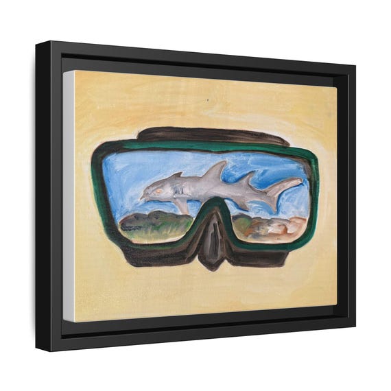 Scuba Mask Shark Reflection Art Print, Ocean Decor, Framed Wall Art, Sea Life Artwork, Coastal Home Decor, Gift for Ocean Lovers