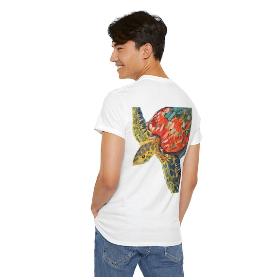 Colorful Turtle Graphic Tee: Unisex Eco-Friendly Beachwear