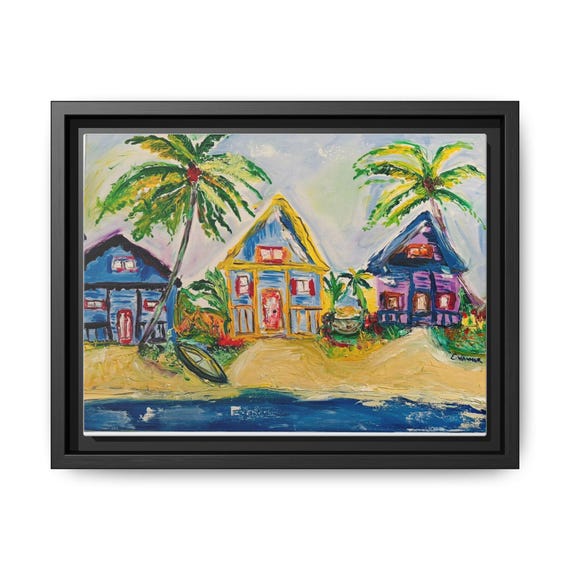 Tropical Framed Artwork, Beach House Wall Decor, Colorful Canvas Print, Summer Home Decor, Gift for Ocean Lovers, Vacation Vibe Art