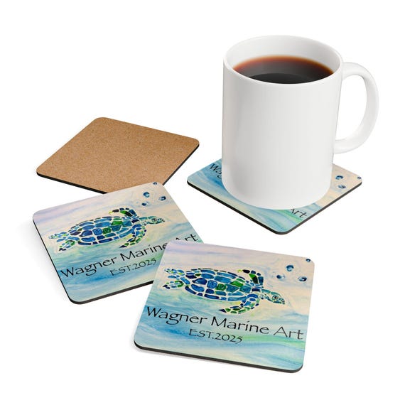 Ocean-Themed Cork Coaster Set, Beach Decor, Home Bar Essentials, Custom Drink Coasters, Gift for Sea Lovers, Personalized Housewarming