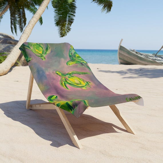 Tropical Turtle Beach Towel - Vibrant Sea Turtle Design, Perfect for Summertime, Pool Parties, Vacation, Gifts, Coastal Decor