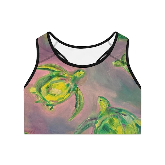Tropical Turtle Sports Bra, Workout Top, Athletic Wear, Eco-Friendly Activewear, Gift for Fitness Enthusiasts