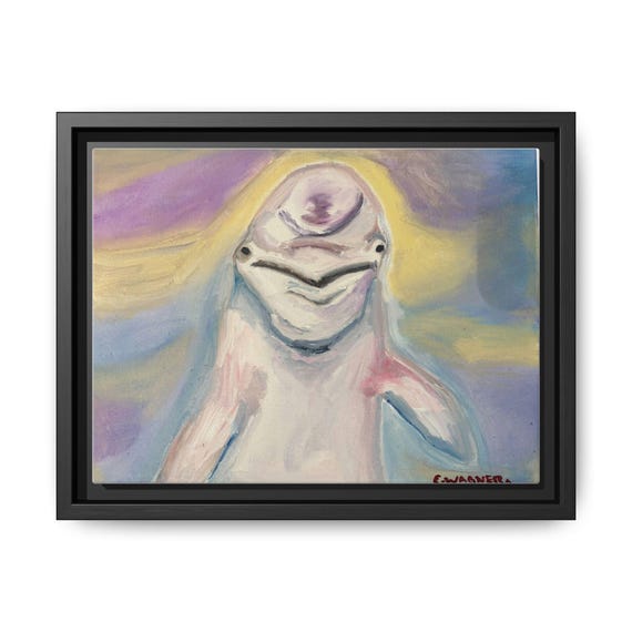 Framed Beluga Whale Dreams Art Print, Vibrant Ocean Canvas, Unique Home Decor, Gift for Ocean Lovers, Beach House Art