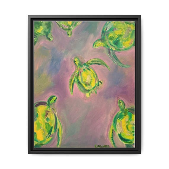 Framed Canvas Art - Colorful Turtle Ocean Decor, Beach House Wall Art, Nature Lover Gift, Kids Room Decoration, Unique Aquatic Artwork