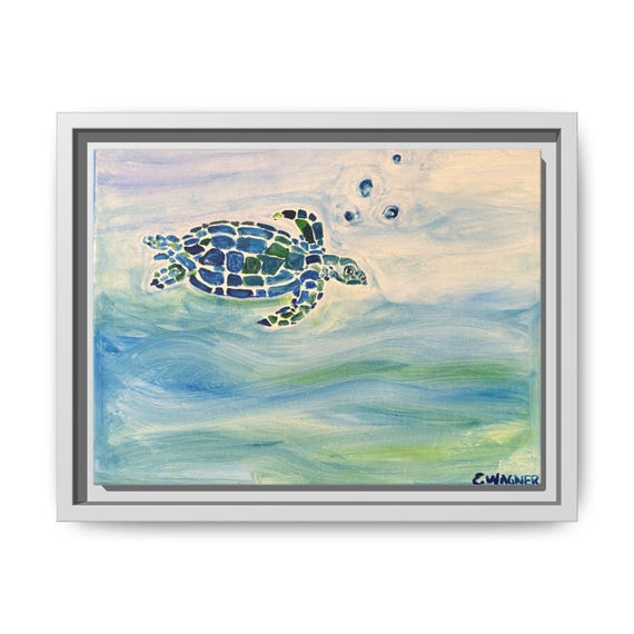 Framed Hawksbill Turtle Art Print, Ocean-themed Home Decor, Sea Life Wall Art, Coastal Gift, Nature-Inspired Artwork