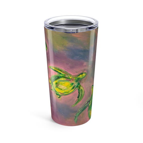 Tumbler with Colorful Turtle Design, Beach Vacation Souvenir, Ocean Lover Gift, Eco-Friendly Drinkware, Travel Mug, Summer Fun