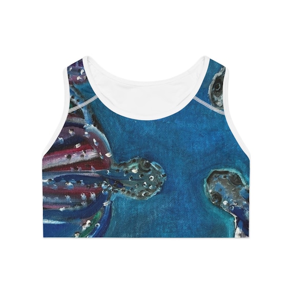 Ocean-Inspired Sports Bra, Ideal for Athletes, Swimwear, Gym, Yoga, Nautical Gifts, Beach Lover Apparel