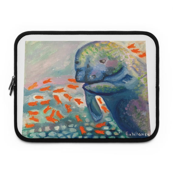 Artistic Manatee Laptop Sleeve, Cute Tech Accessory, Gifts for Students, Watercolor Design, Beach Lovers Gift, Unique Laptop Case