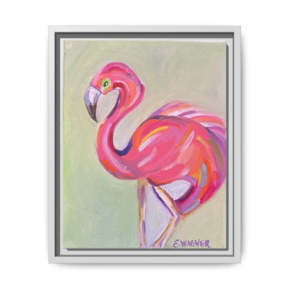Framed Flamingo Canvas Art, Colorful Wall Decor, Tropical Home Decor, Pink Flamingo Print, Bird Lover Gift, Beach House Wall Art