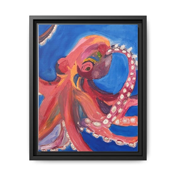 Framed Art Print, Colorful Octopus Artwork for Ocean Lovers, Nautical Home Decor, Gift for Art Enthusiasts, Unique Wall Art