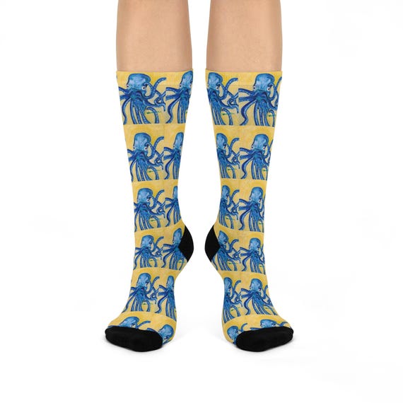 Ocean-Inspired Cushioned Crew Socks, Fun Nautical Gift, Octopus Socks, Octopus, Octopus Lover Gift, Gift for Octopus Lover