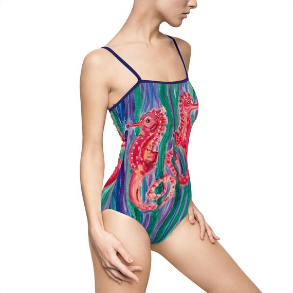 Women's  Seahorse Swimsuit, Monokini, Seahorse, Women's One-piece, Beach Outfit, Bathing Suit, Women's Bathing Suit, Swimwear