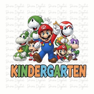 Super Mario Kindergarten PNG, Cute Mario Characters Digital Download, Kids School Shirt Design, Gaming Birthday Clipart, First Day of School