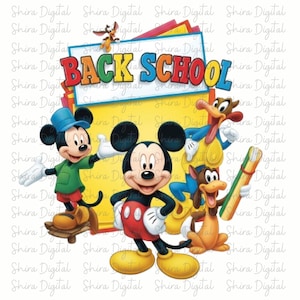 Mickey Mouse Back to School PNG, Cute Disney Friends Clipart, Classroom Decor, Kids Teacher Gift, Disney First Day of School