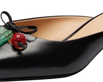 Sapatilha Coach Runway Mule Feminina com Cerejas, Preta, Tamanho 8